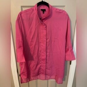 Who What Wear Oversized High-Low 3/4 Sleeve Button Down w/Mandarin Collar